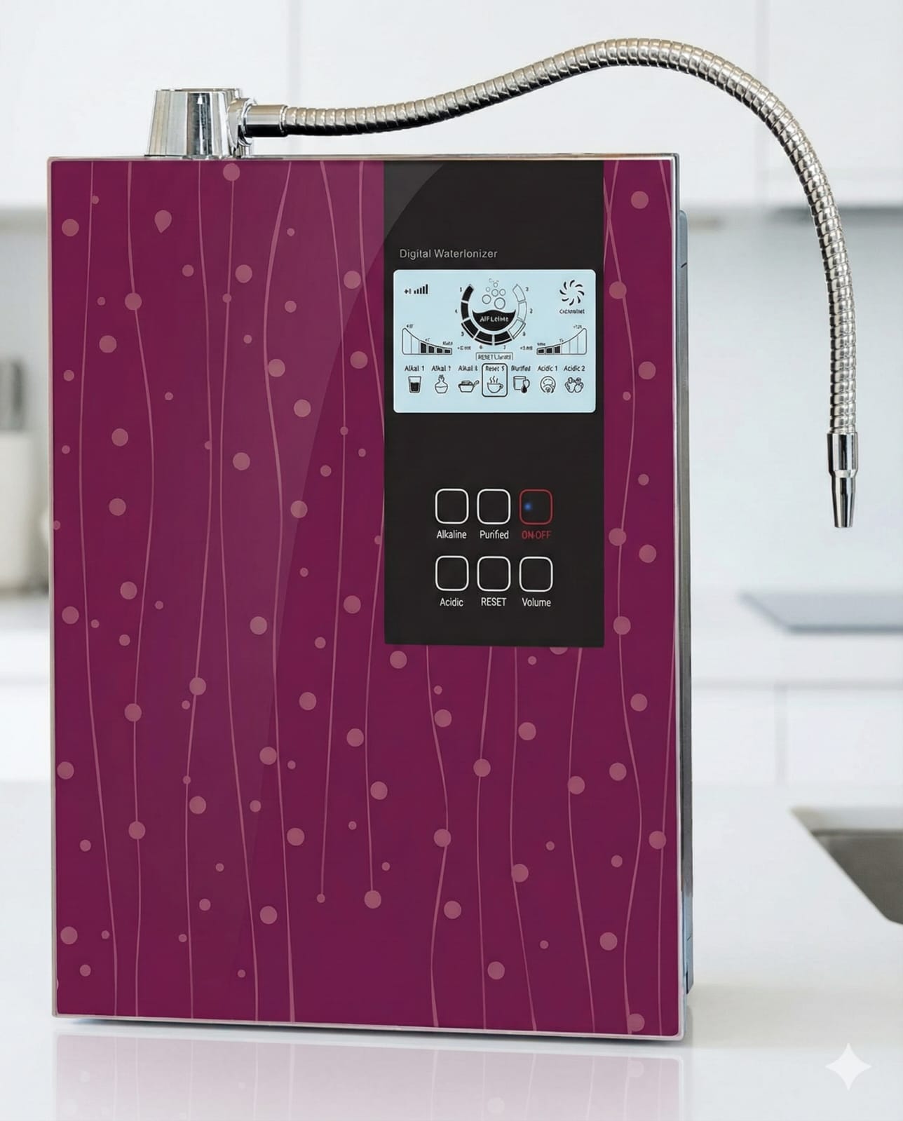 1. Electric Water Ionizer: Biocera ION-7600 (7 Plate)
This is an electric countertop unit that uses electrolysis to separate water into alkaline and acidic streams.